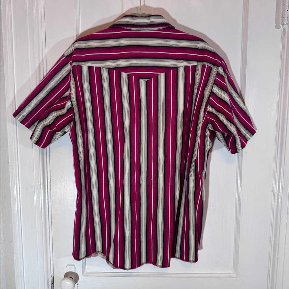 Vintage Wrangler Men's Shirt Stripes Red Black Western Pearl Snap Down XL 90s - Picture 7 of 8